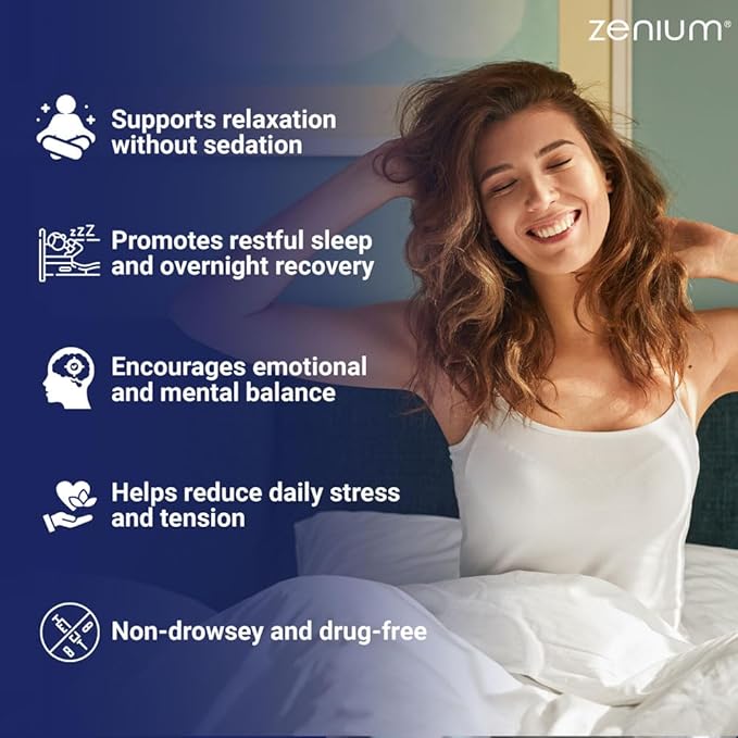 Zenium - Relieve Stress Tension Worry Nervousness &amp Irritability | Calm The Mind &amp Body | Ayurvedic | Natural Relief Supplement | Boosts Mood | Ashwagandha L-Theanine GABA Rhodiola |60