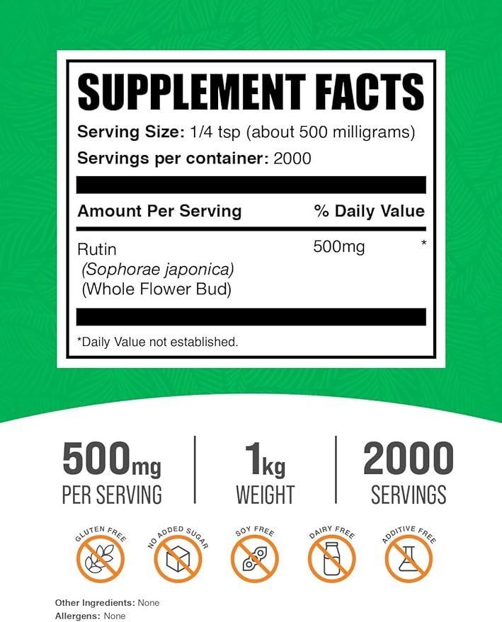 BulkSupplements.com Rutin Powder - from Saphora Japonica Rutin Supplement Rutin 500mg - Antioxidants Supplement Circulation Support - Pure &amp Natural 500mg per Serving 1kg (2.2 lbs)