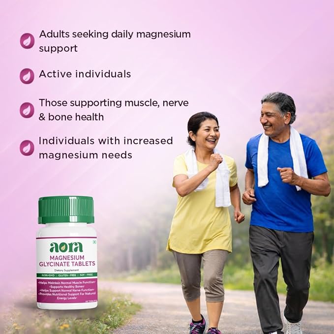 AORA Magnesium Glycinate Tablets | High Absorption Magnesium Supplement for Muscle Nerve &amp Sleep Support | Energy Bone &amp Heart Health | Non-GMO Gluten-Free Soy-Free | Men &amp Women | 60