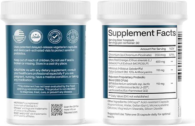 Provitalean Metabolism Fuel for Women | Mute Cravings for Belly Fat &amp Resistant Waistlines | B420 Probiotic Morosil Chromium | Vegetarian Stimulant-Free Gluten-Free | 30 Ct