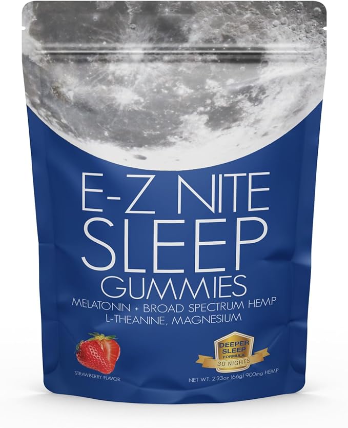 Hemp + Melatonin Sleep Gummies (30 Count) - Stay Asleep Longer with L-Theanine and Magnesium - Non-Habit Forming Non-GMO Gluten-Free - Strawberry Flavor