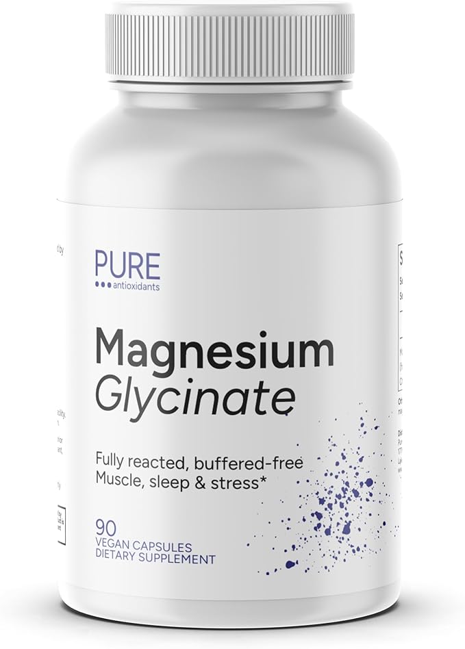 100% Pure Magnesium Glycinate | Fully Reacted Magnesium Bisglycinate Buffered-Free | Muscle Relaxation &amp Sleep Support – Well Tolerated (Vegan Non-GMO) 90 Capsules | Made in the USA