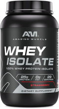 Amazing Muscle Whey Protein Isolate Powder | 25 Grams Protein Per Serving | 100% Whey Isolate | Zero Fat | Made in USA (Strawberry 2 LB)