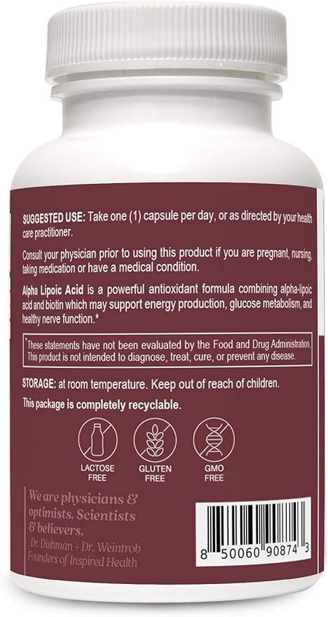 LUMINSPIRED HEALTH Alpha Lipoic Acid 600mg CR with Biotin 500mcg for Better Absorption 60 Vegan Tablets Supports Antioxidant Function Glucose Metabolism &amp Healthy Nerve Supplement Gluten Free