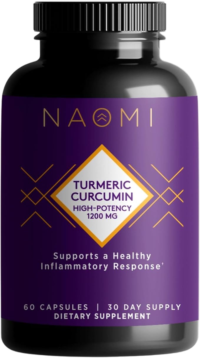 NAOMI Turmeric Curcumin High-Potency 1200 mg 95% Curcuminoids &amp BioPerine Black Pepper Extract to Boost Absorption up to 2000% Extra-Strength Joint Muscle Brain Support 60 Caps 30-Day Suppl