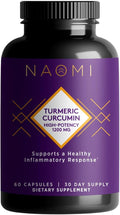 NAOMI Turmeric Curcumin High-Potency 1200 mg 95% Curcuminoids &amp BioPerine Black Pepper Extract to Boost Absorption up to 2000% Extra-Strength Joint Muscle Brain Support 60 Caps 30-Day Suppl