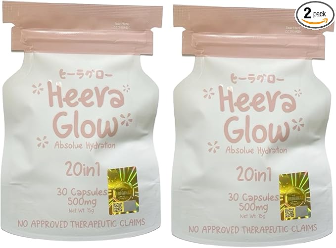 2 Sachets Heera Glow Absolute Hydration 20 in 1 Glutathione Collagen Capsules
