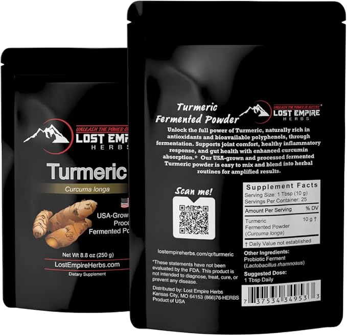 Lost Empire Herbs Fermented Turmeric Powder | USA Grown &amp Processed | Promotes Balance Vitality &amp Wellbeing (250 Grams)