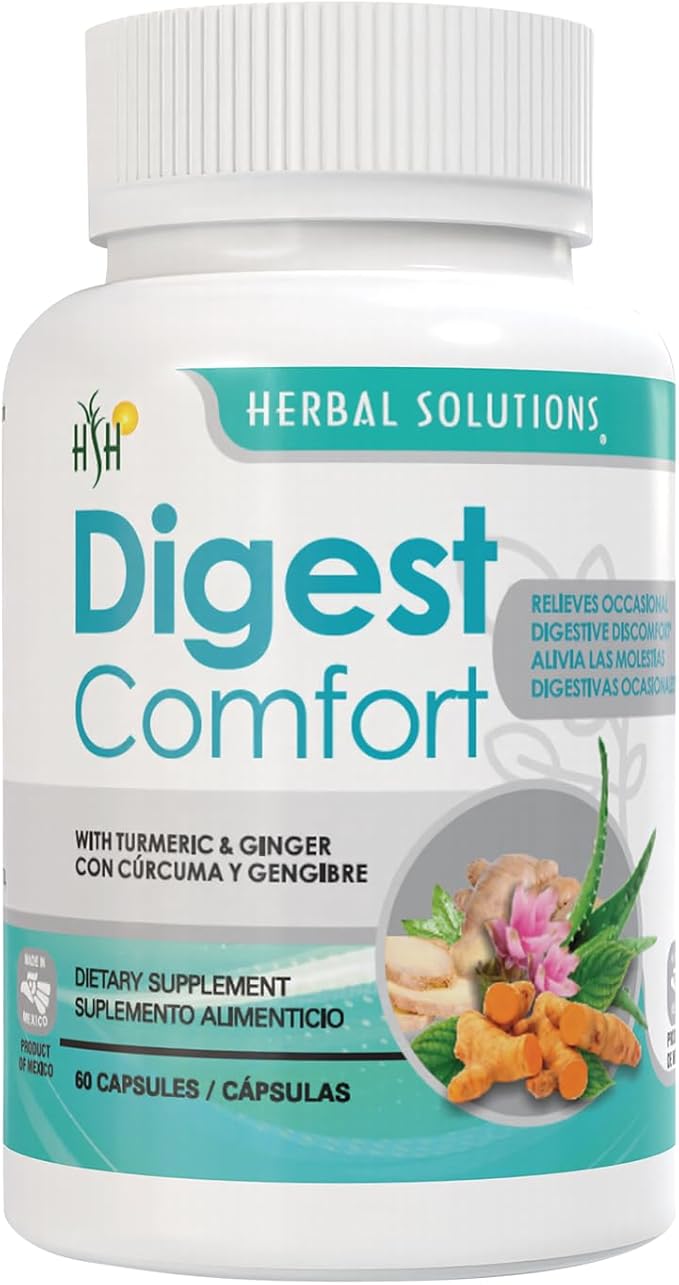 Digest Comfort Caps - Digestive Support Capsules - Natural with Turmeric &amp Ginger - 60 Count 500mg