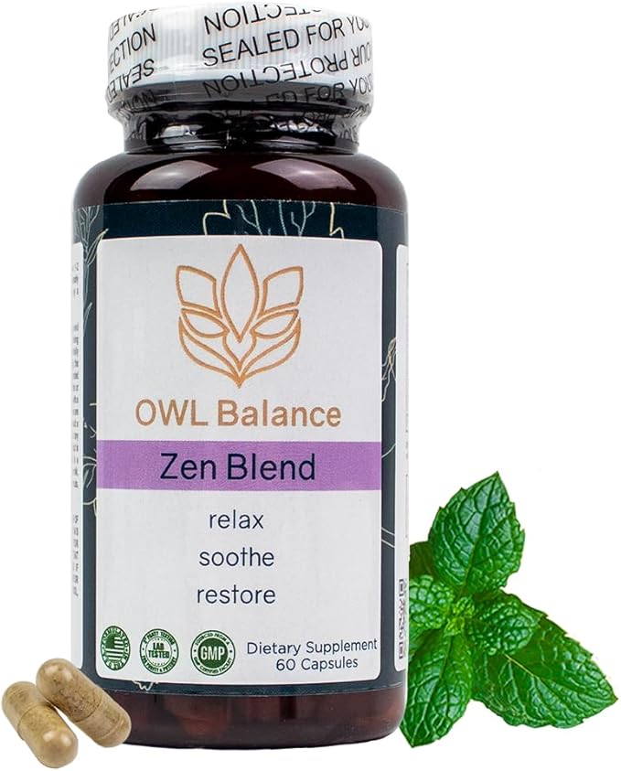 Zen Blend - Stress and Anxiety Supplement with Ashwagandha L-Theanine Holy Basil Skullcap Passionflower &amp Lemon Balm | Supports Mood Focus &amp Stress Relief | Vegan &amp Non-GMO | 60 Capsu