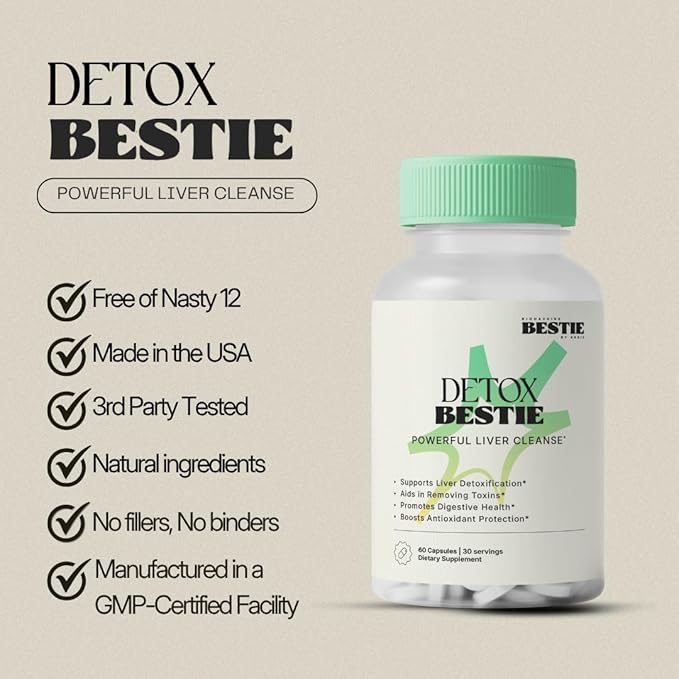 Detox Bestie Supplement - Detox Cleanse for Women &amp Men Supports Liver Health Promotes Digestive Health Helps Remove Toxins Formulated with Natural Ingredients - 60 Capsules