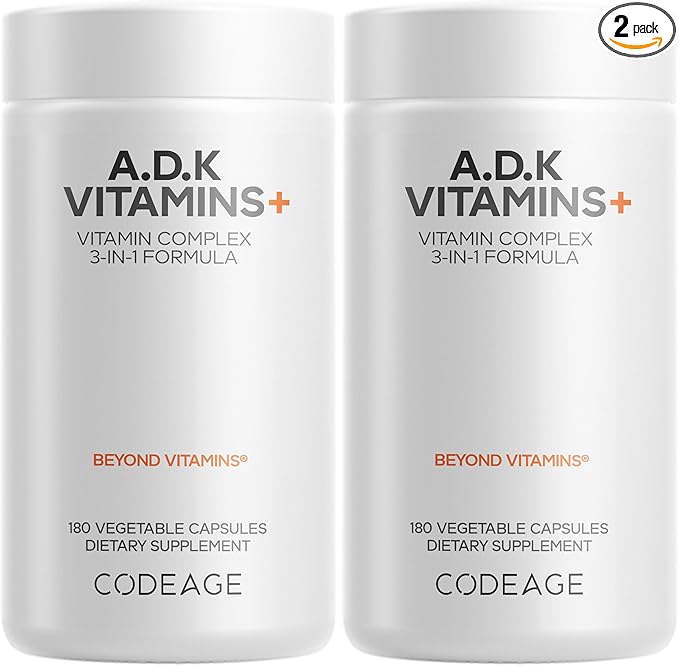 Codeage ADK Vitamins Supplement - Essential Vitamin A D3 5000 IU K1 &amp K2 (MK4 &amp MK7) - 6-Month Supply - 1 Capsule per Serving Non-GMO Gluten-Free - 2-Pack