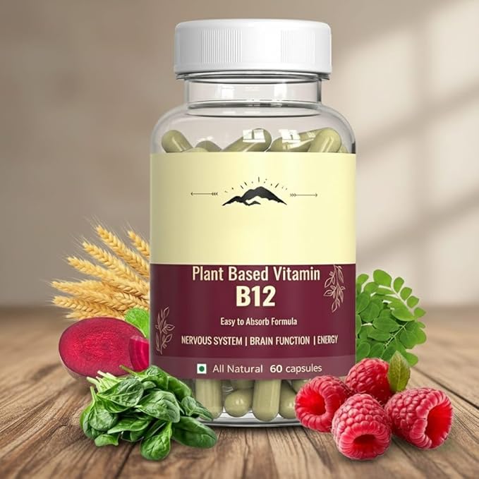 Plant Based Vitamin B12 Supplement for Men &amp Women | Organic Formulation for Vegetarians &amp Vegans to Support Nervous System &amp Brain Function (60 Capsules)