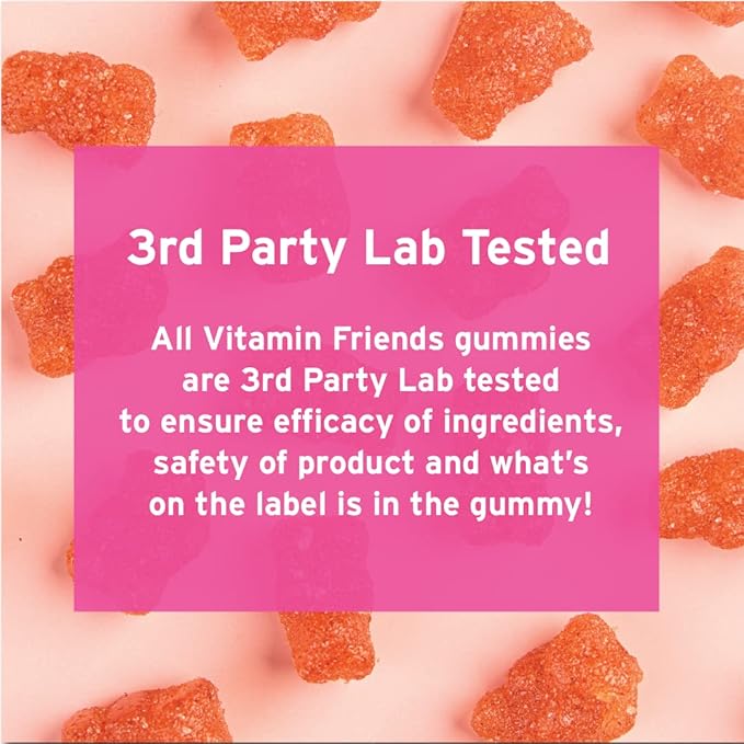 Vitamin Friends - Vegan Multivitamin &amp Iron for Kids - Daily Nutritional Support Gummies w/Ferrous Fumarate B-Complex Vitamin C Zinc Biotin - Body Function &amp Anemia - Strawberry (60 Day Su