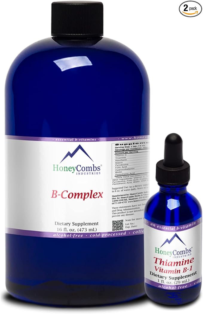 HoneyCombs Vitamin B5 (Pantothenic Acid) Drops – 1 Fl Oz + Vitamin B Complex Drops – 16 Fl Oz