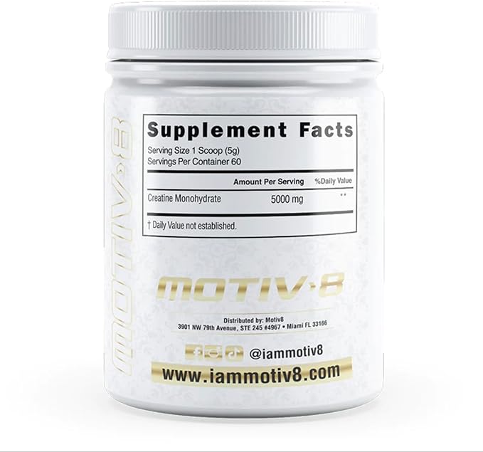 Motiv-8 Performance Pure Creatine Monohydrate Powder No Fillers Sodium or Sugar Supports Energy and Recovery (60 Servings Unflavored)