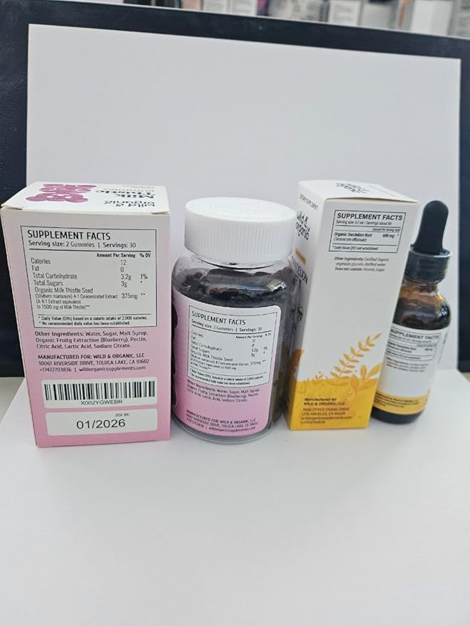 Wild &amp Organic Dandelion Root Tincture 2 fl oz &amp Milk Thistle Gummies