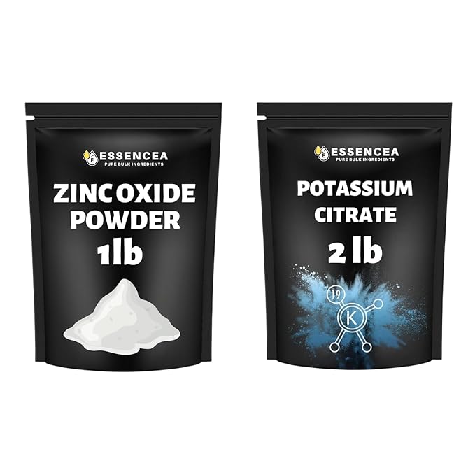 Zinc Oxide Powder 1lb + Potassium Citrate Powder 2lb Combo – Non-Nano Food Grade – Versatile Uses – Resealable Bags | Value Combo Pack