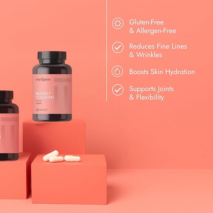Olympian Labs Biocell Collagen Improve Skin Hydration Reduce fine Lines &amp Wrinkles Supports Joint Comfort and Mobility 60 Capsules