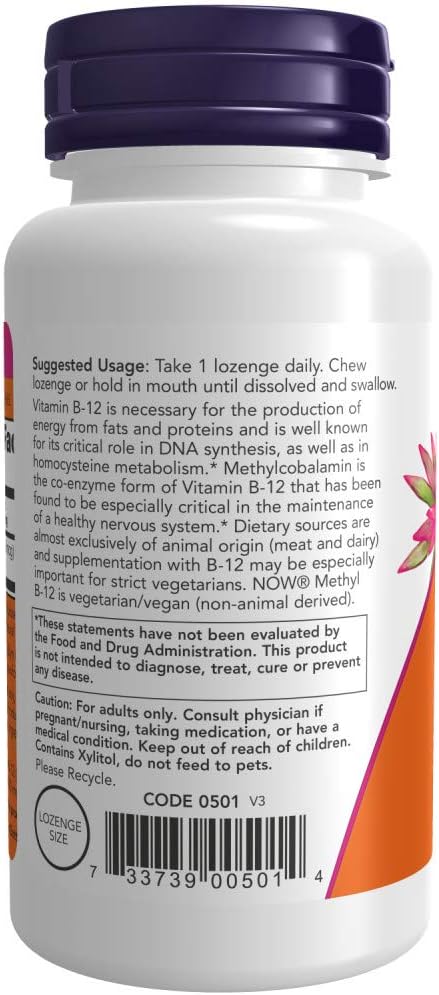 NOW Foods Methyl B-12 10000 mcg 60 Lozenges (Pack of 2)