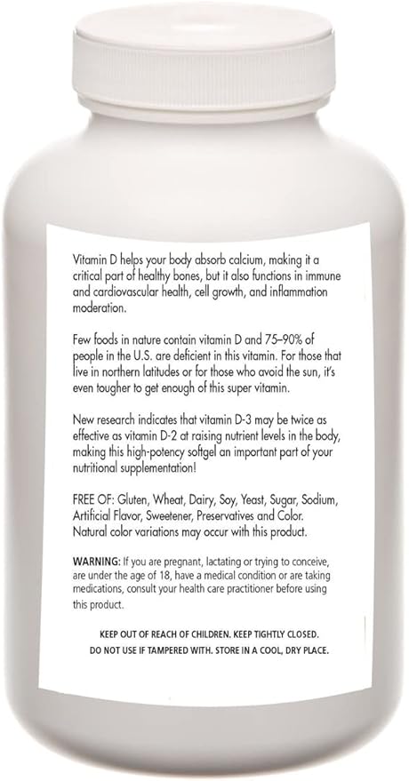 Vitamin D3 Softgel - High Potency Bone &amp Immune Health from Lanolin Source - 5000 IU