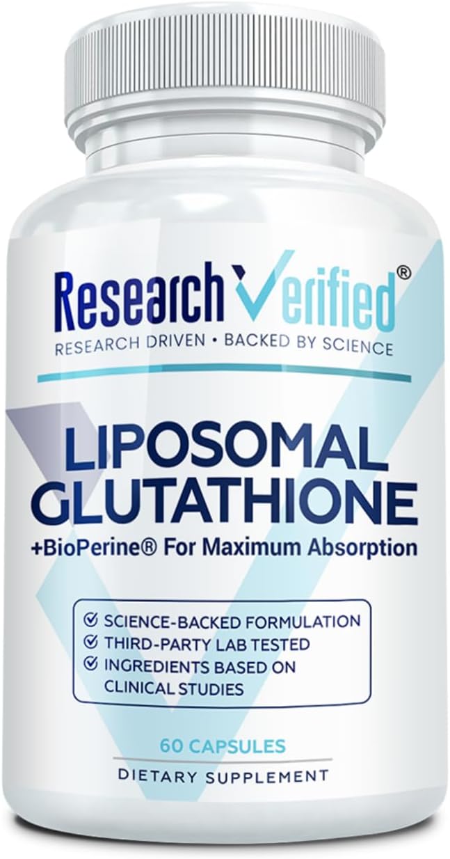 Research Verified® Glutathione - Liposomal Glutathione 500mg with Phospholipid Complex Vitamin C Bioperine® - 60 Vegan Capsules - 1 Bottle