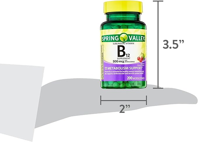 Sublingual B12 500 mcg- Spring Valley 500 mg Cherry Flavor 200 ct (Pack of 1) Set with Basket Goods Store
