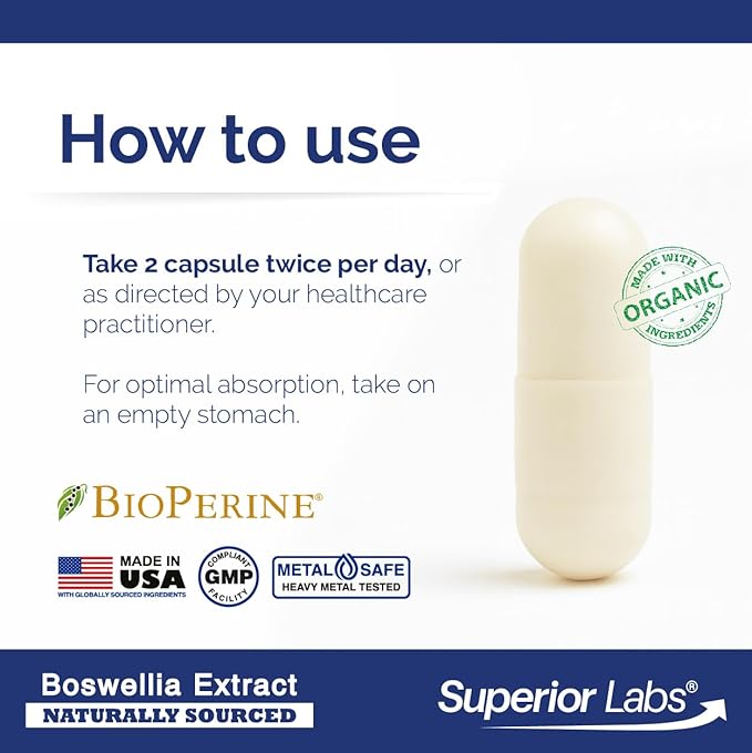 Superior Labs Boswellia Serrata Extract 500mg – 65% Boswellic Acids Pure Non-GMO Zero Fillers Indian Frankincense Supports Healthy Inflammatory Response &amp Joint Comfort – 240 Veg Caps