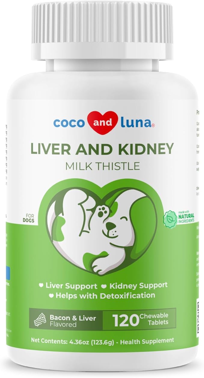 Milk Thistle for Dogs - 120 Chewable Tablets - Silymarin - Liver and Kidney Support with EPA &amp DHA - Detox - Liver Supplement for Dogs with Choline and L-Arginine (Milk Thistle Tablet)