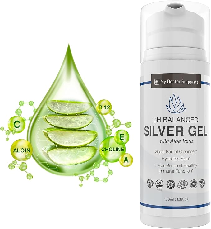 Extra Strength Colloidal Silver Gel 30ppm with Aloe Vera - pH Balanced Structured Silver - Triple Strength Soothe &amp Relieve - Easy Pump Bottle 3.38Oz (4 Pack)
