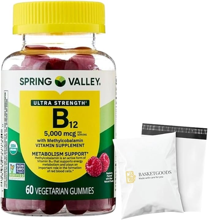 Spring Valley B12 5000 mcg-Vitamin Gummies Ultra Strength Methylcobalamin 60ct (Pack of 1) Set by Basket Goods