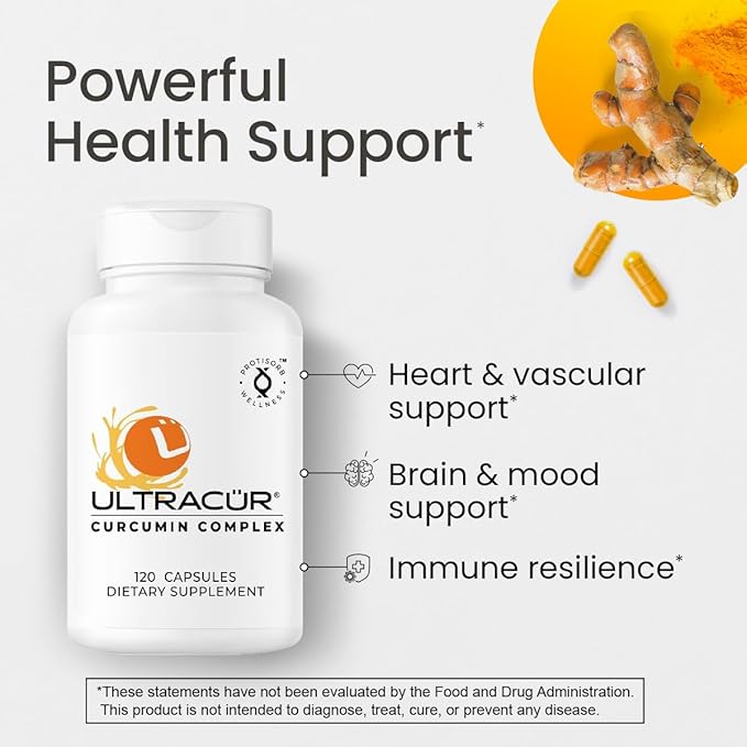 UltraCur Curcumin Complex Supplement - Ultra Bioavailable High Absorption Turmeric Curcumin Supplement for Joint Muscle &amp Brain Support - Patented Protisorb for Premium Absorption – 120 Capsules