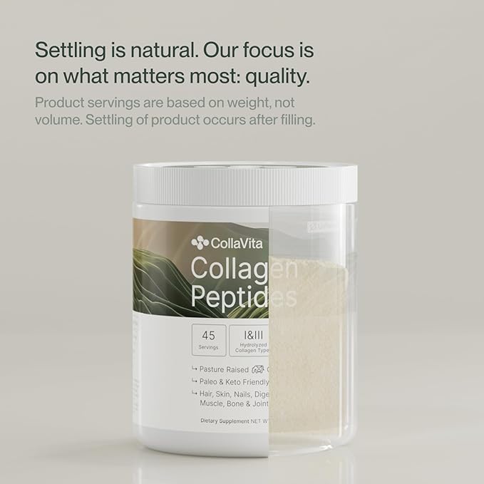 CollaVita Collagen Peptides Powder (3 Month Supply) Grass-Fed Pasture-Raised Hydrolyzed Collagen Powder Type I &amp III Hair Nails Skin &amp Joints Non-GMO Paleo &amp Keto Unflavored 32 oz.