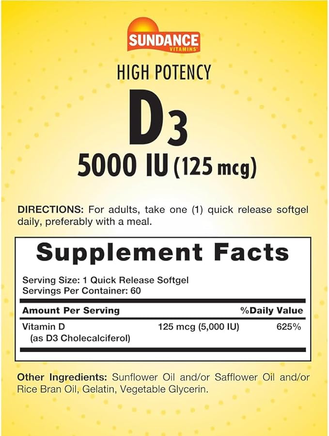 Sundance Vitamins Vitamin D3 High Potency - 60 Softgels Pack of 2