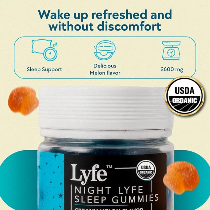 LYFE Functional Mushroom Gummies Creamy Melon Flavor (40 Count) – Reishi and Chamomile and Aminita Muscaria Help to Provide with a Deep Sleep &amp Relaxed State of Mind.