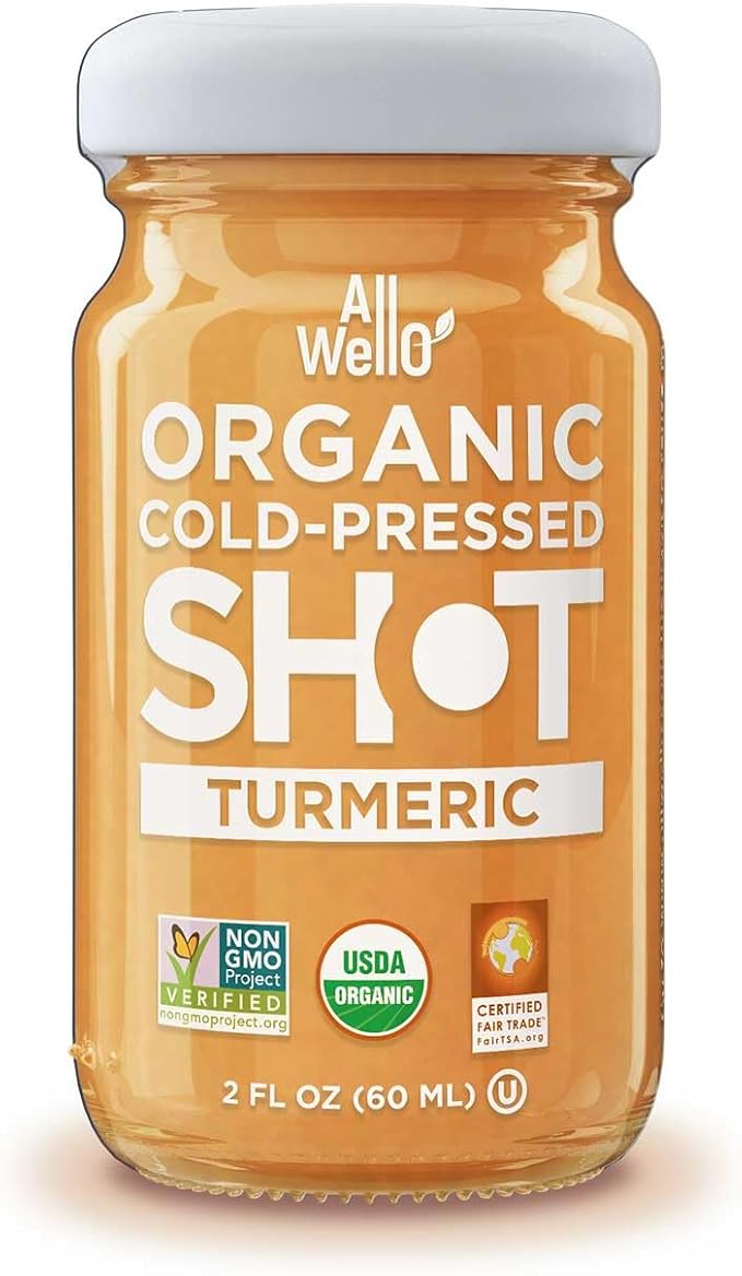 ALLWELLO Cold-Pressed Turmeric Shot 60 mL USDA Organic Immune Booster with Natu-RAL (12 PK Turmeric)