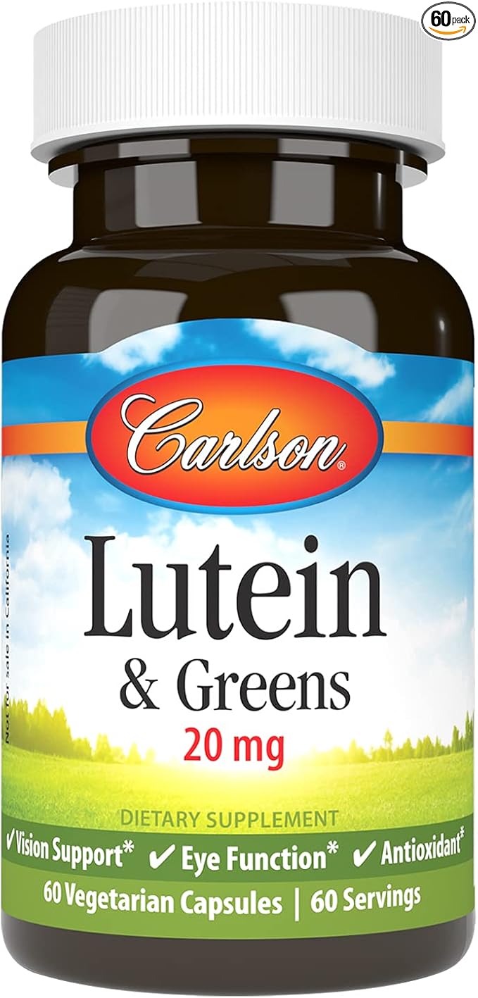 Carlson - Lutein &amp Greens 20 mg Vision Support &amp Eye Function Antioxidant 60 Vegetarian Capsules