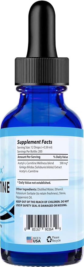 Absonutrix Acetyl L-Carnitine 593mg per Serving 200 Potent Servings Quick Absorption Liquid Drops Gluten-Free Third-Party Tested GMP-Certified Non-GMO Made in USA