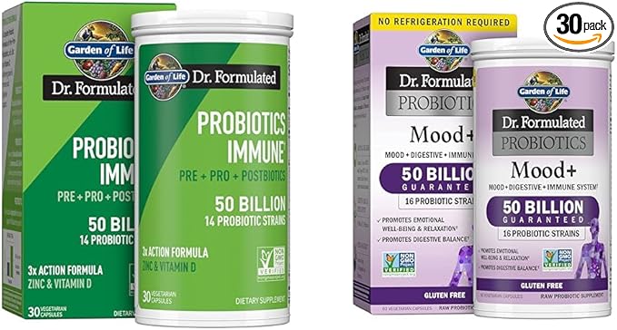 Garden of Life Dr Formulated Probiotics Immune Support &amp Dr. Formulated Probiotics Mood+ Acidophilus Probiotic Supplement