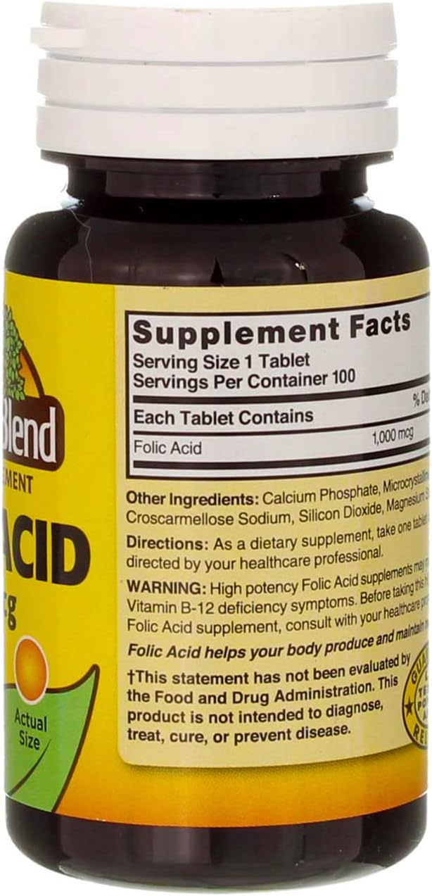 Nature`s Blend Folic Acid 1000mcg Tablets 100 Count (5 Pack)