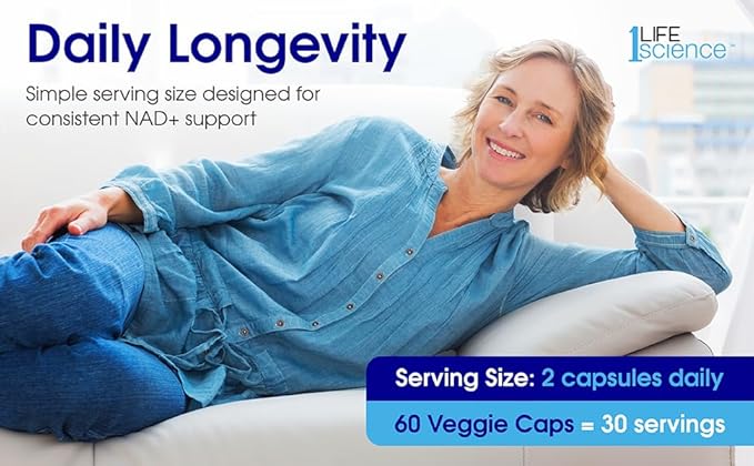 1LifeScience NMN500 Nicotinamide Mononucleotide Supplement – 500mg per Serving – NAD+ Longevity &amp Cellular Energy Support – cGMP Made in USA – 60 Veg Capsules