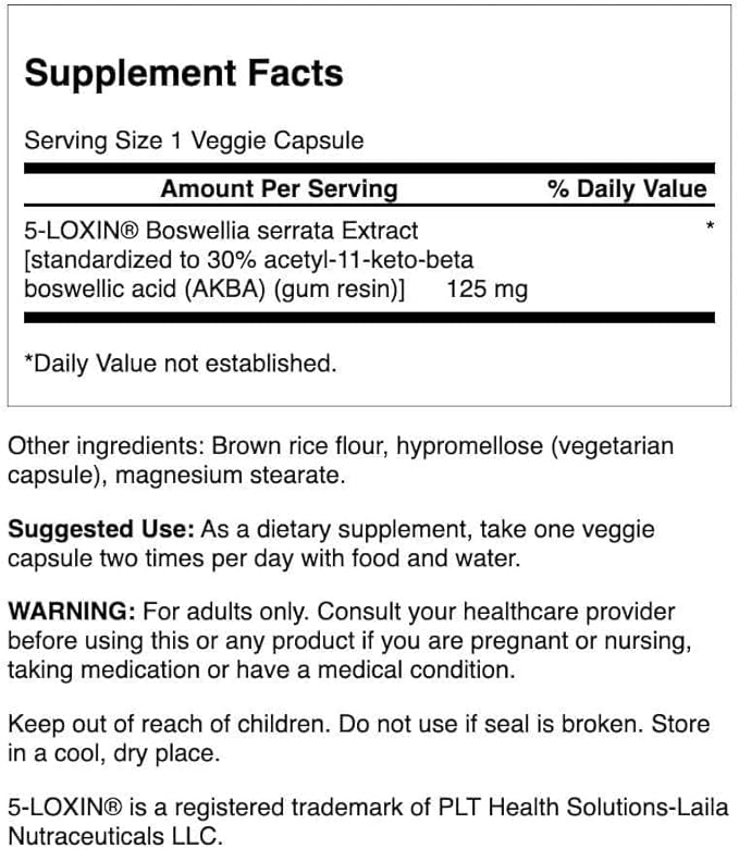 Swanson Boswellia Serrata Extract - Herbal Supplement for Joint Support - Aids Mobility &amp Flexibility* - Contains 5-LOXIN Standardized Boswellia - Non-GMO - 60 Veggie Caps