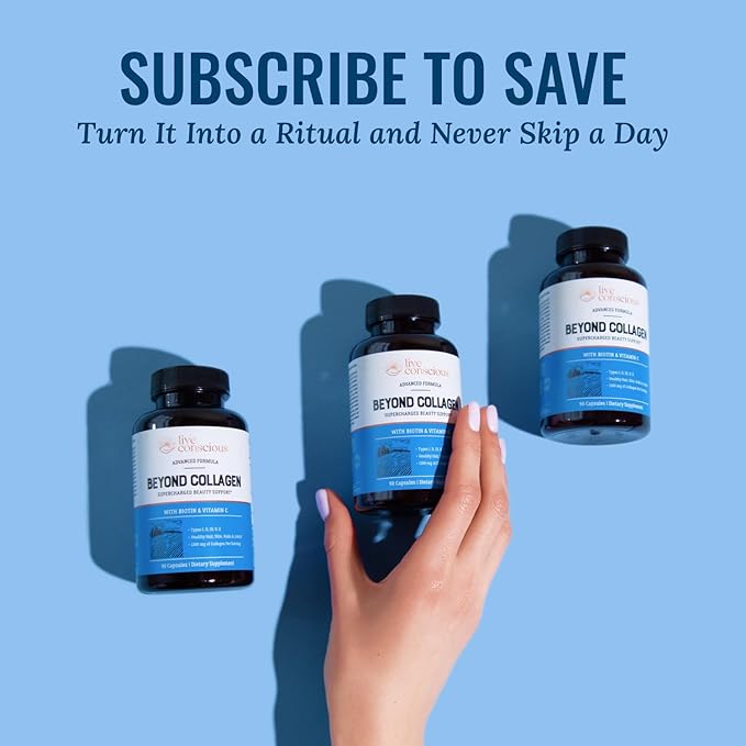 Live Conscious Beyond Collagen Multi Collagen Capsules - Types I II III V &amp X - Hydrolyzed Blend with Biotin &amp Vitamin C for Hair Skin Nails 90 Capsules