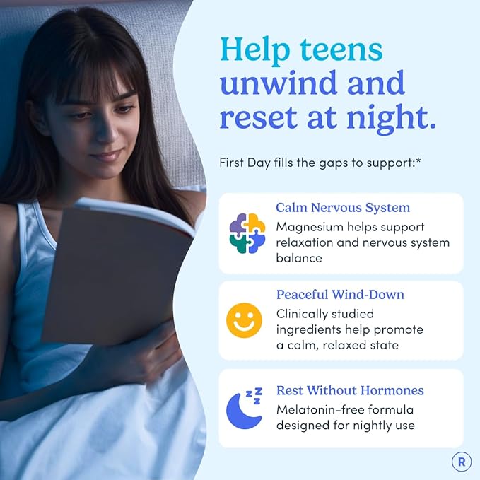 First Day Teens’ Nighttime Reset Calming Magnesium Gummies – Sleep Aid Supports Peaceful Rest Balanced Mood &amp Energy – Supplement with Magnesium Citrate Affron &amp No Melatonin – 30-Day Supply