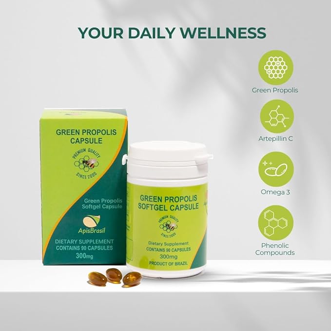 Brazilian Green Bee Propolis 900mg Natural Immune Support - 90 Softgels (Pack of 2)