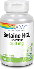 SOLARAY HCL with Pepsin - Digestive Support - 250 MG (180 Capsules)