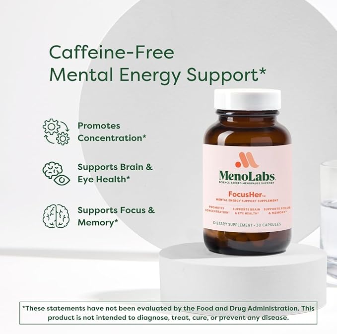 MENOLABS® FocusHer™ Mental Energy Support Supplement – Caffeine-Free Focus Concentration &amp Memory – enXtra® &amp Lutemax 2020® – Menopause Brain &amp Eye Health – 30 Capsules 30-Day Supply