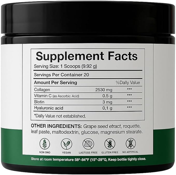 H4U Collagen Peptides Powder Plus with Vitamin C and Hyaluronic Acid &amp Biotin with Beauty Blend for Skin Hydration Healthy Hair Nails and Joint Support Unflavored Powder 7 Ounces 20 Servings