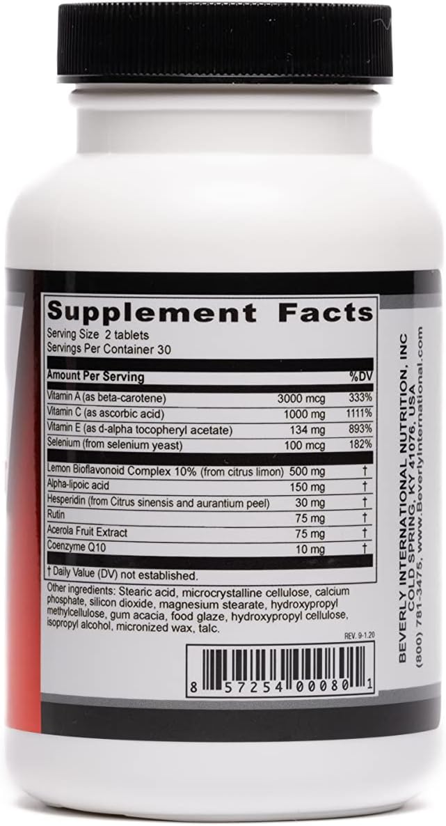 Beverly International Advanced Antioxidant 60 Tablets. High Potency Anti-Aging Formula. Powered by Vitamins A C E and Selenium. Combat Cell Oxidation.