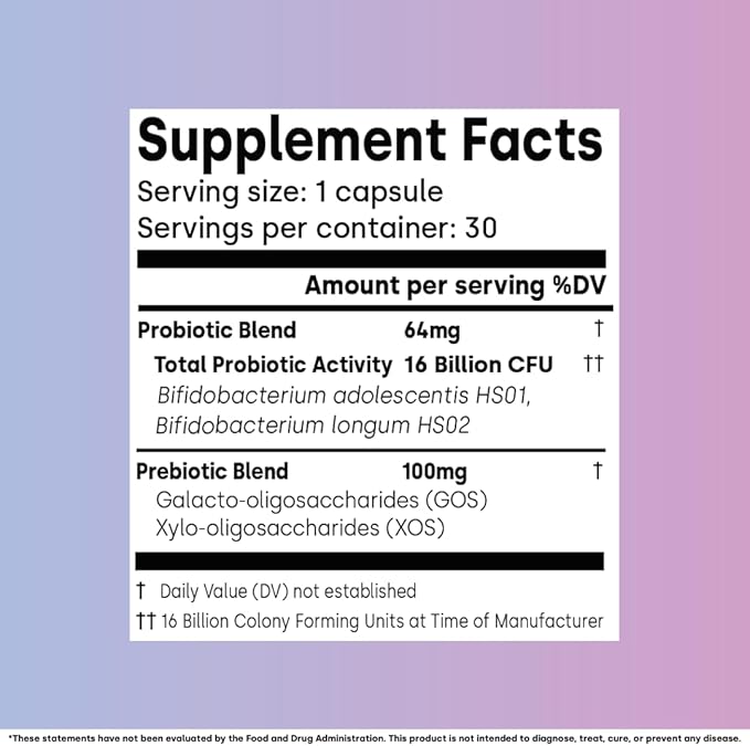 Human Strain Bifidobacterium Adolescentis Probiotic | Fewer Urgent Bowel Movements Reduced Bloating/Gas &amp Digestion Support | Clinically Studied Synbiotic | 30ct (30 Day Supply)